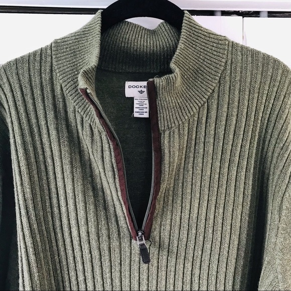 DOCKERS Acrylic Green 3/4 Zip Ribbed Long Sleeve Sweater Size Extra Extra Large - Picture 5 of 9